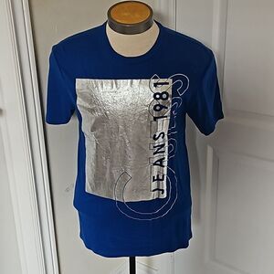 Guess Men's Logo Short Sleeves T-Shirt Medium Royal Blue/ Silver